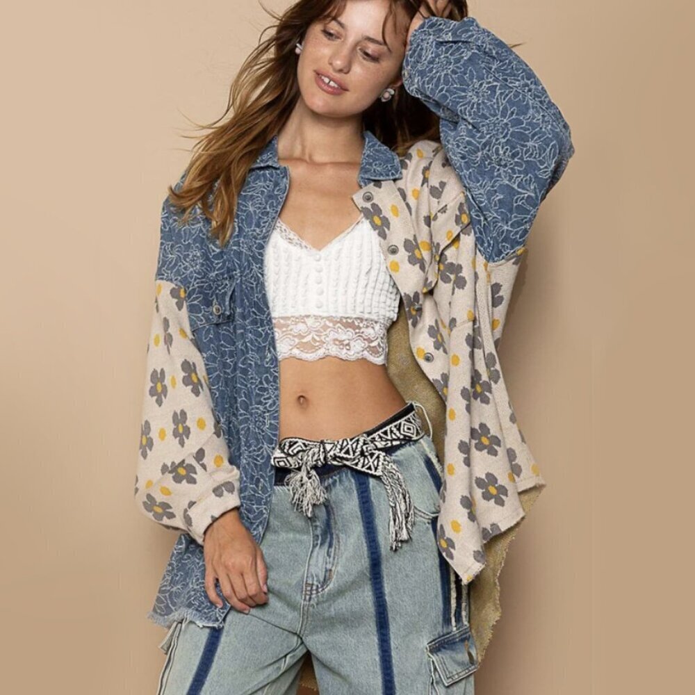 *NEW* POL Denim Floral Shacket